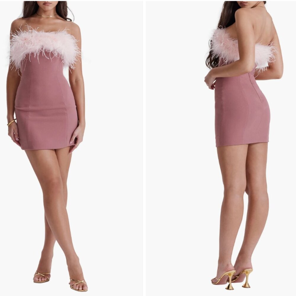 BRAND NEW WITH TAGS! HOUSE OF CB Alexa Feather Strapless Minidress